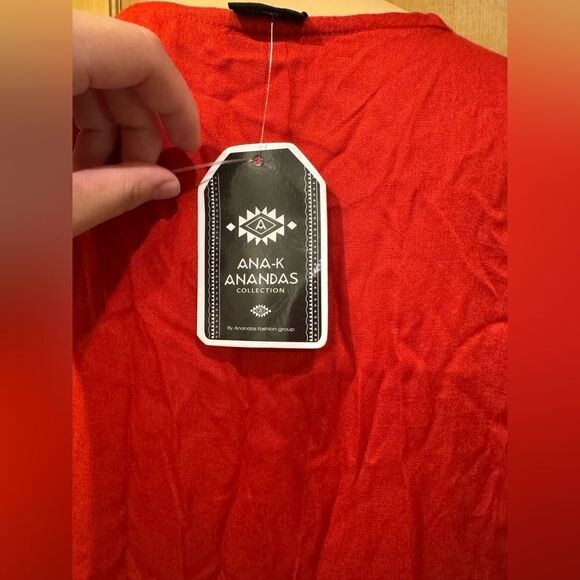 Ana K Ananda’s Collection Red Rayon Deep V-neck Boho Dress SZ XL - Picture 5 of 7